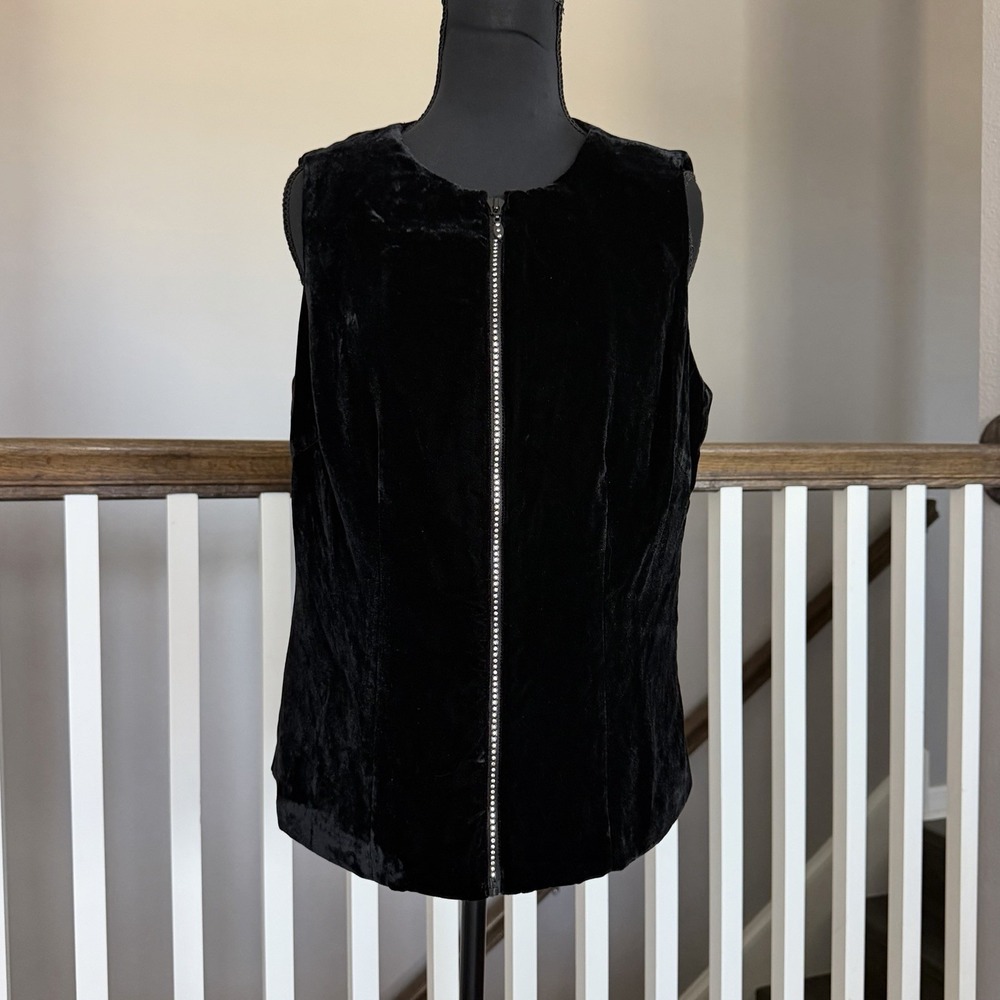 WD NY Plush Velvet Rhinestone Zipper Vest Velour 10 Black Whimsigoth Witchy Boho
